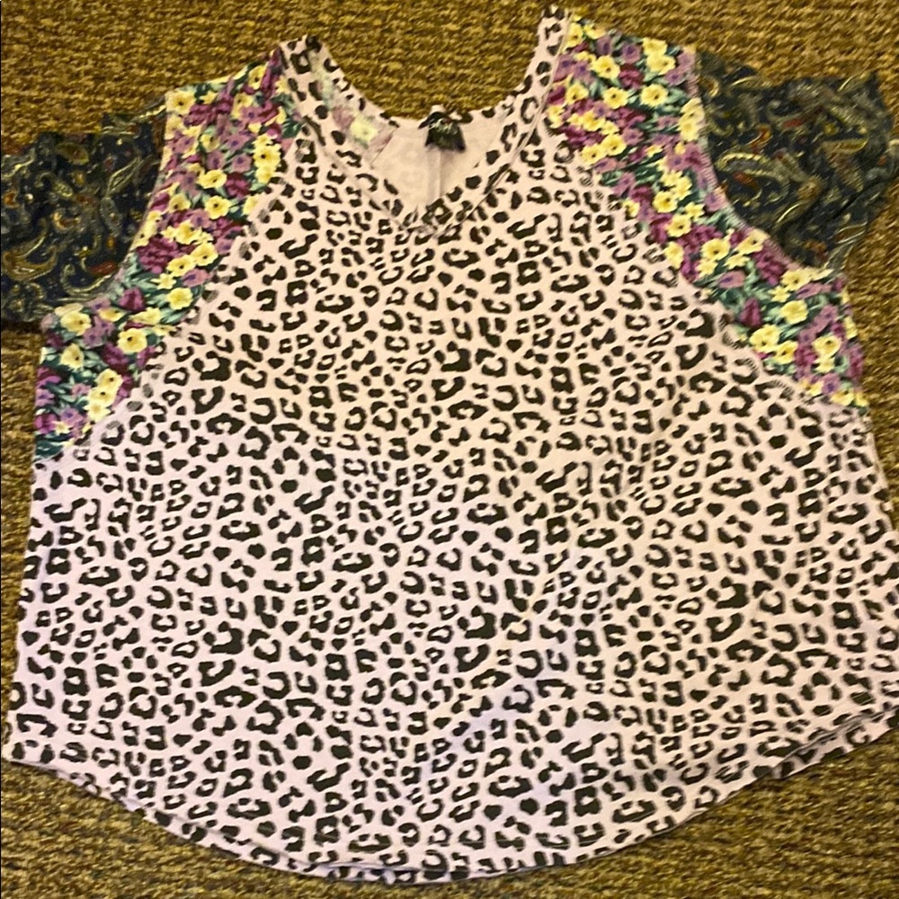 Leopard Print Top with Floral Accents